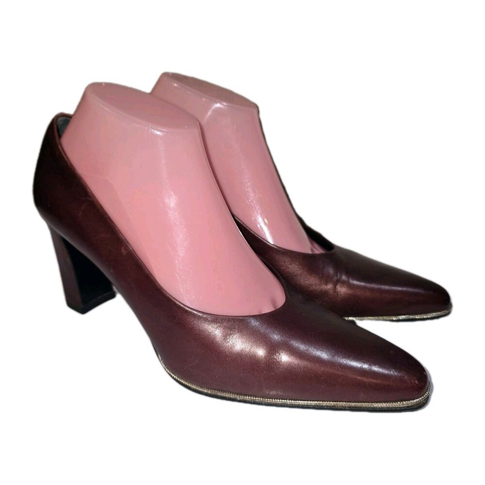 AMALFI ITALIAN Sz 9 Maroon Leather Vintage Distressed Slip On Pump Heels Italy